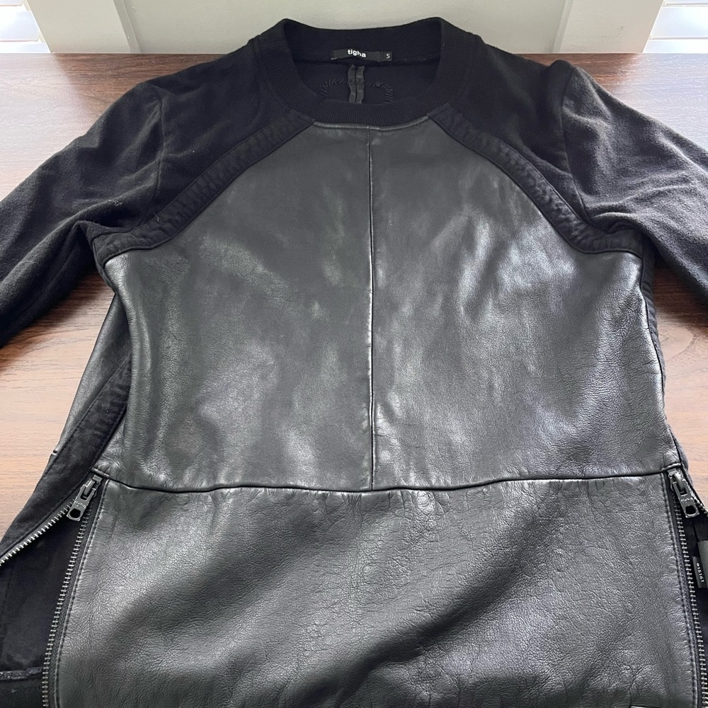Black Leather Panel Sweatshirt